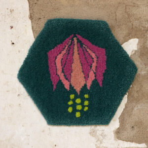 m-MK tufted rug Strangely charming flower petrol & coral pink